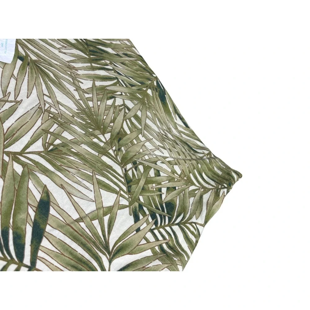 Vintage Royale Palm Print Flat Sheet 100% Cotton Green Beige Queen Size Bedding